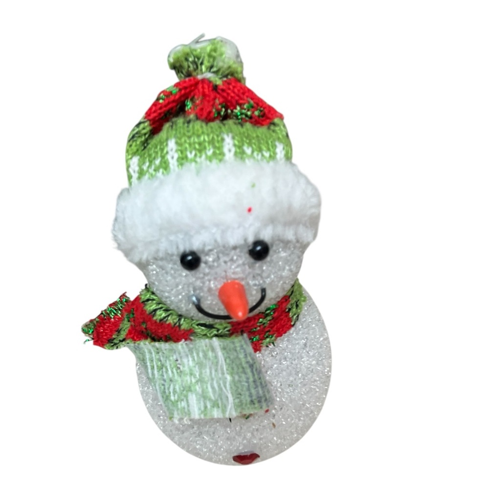 Festive Snowman Ornament with Green and Red Accents